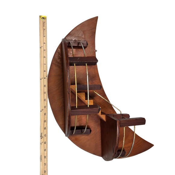 Vintage MCM Hand Made Crescent Moon Stair Step Wood Wall Shelf Celestial Decor - Picture 12 of 13